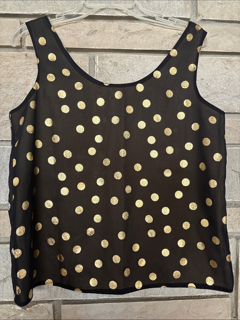 NICOLA Vintage Black Sleeveless Camisole with Gold Polka Dots